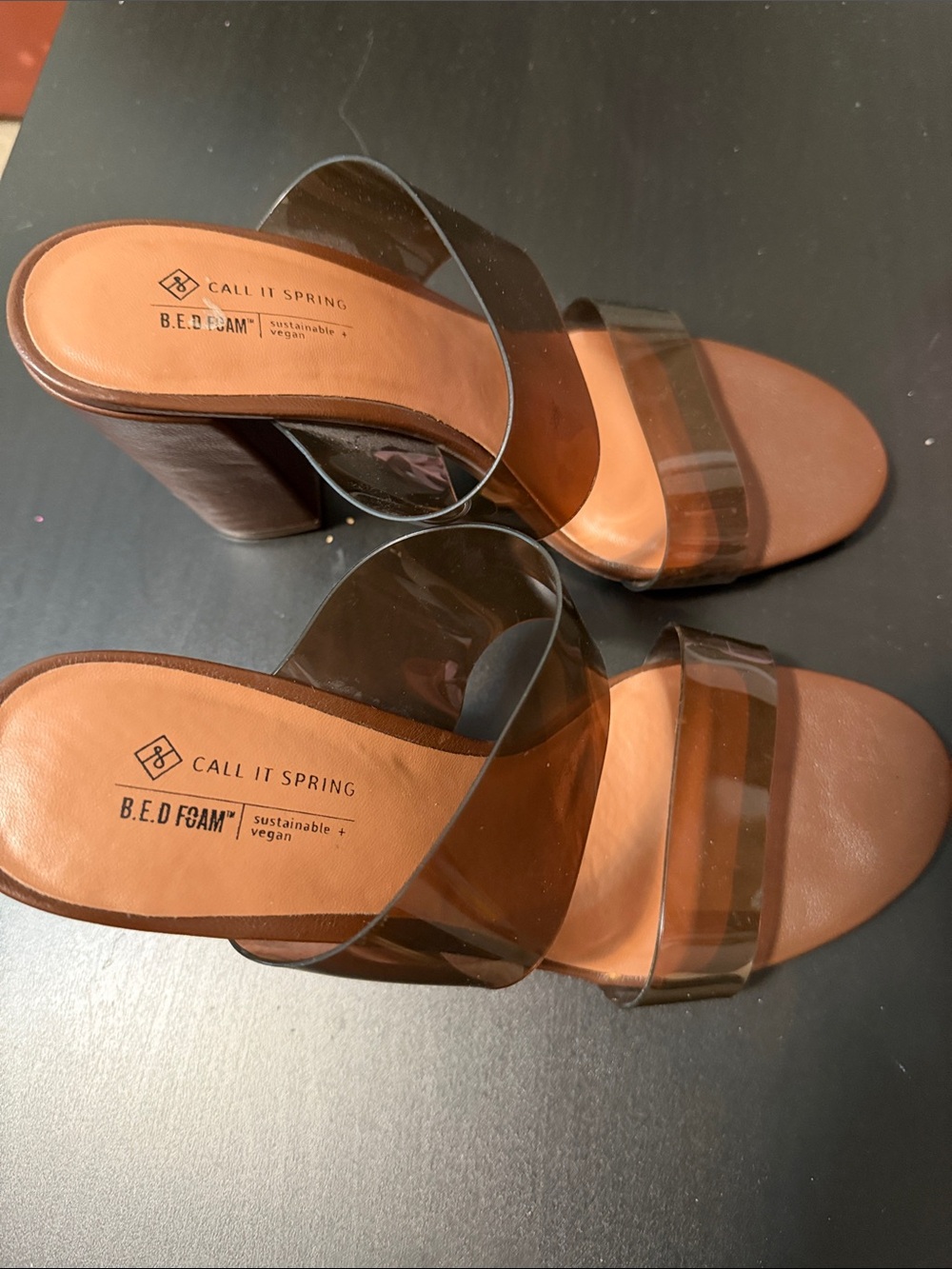 Call It Spring Brown Mules with Transparent Straps